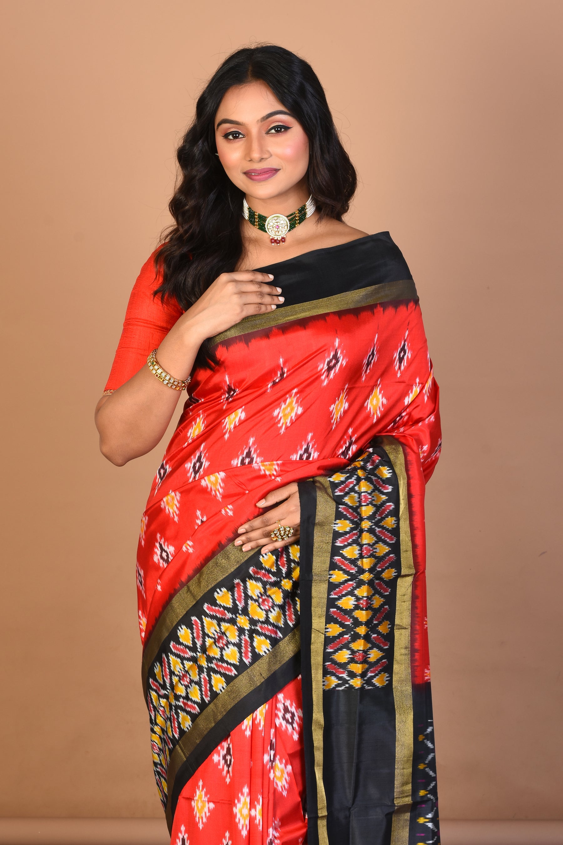 Red Pure Ikkat Silk Saree with Blouse Piece - Keya Seth Exclusive