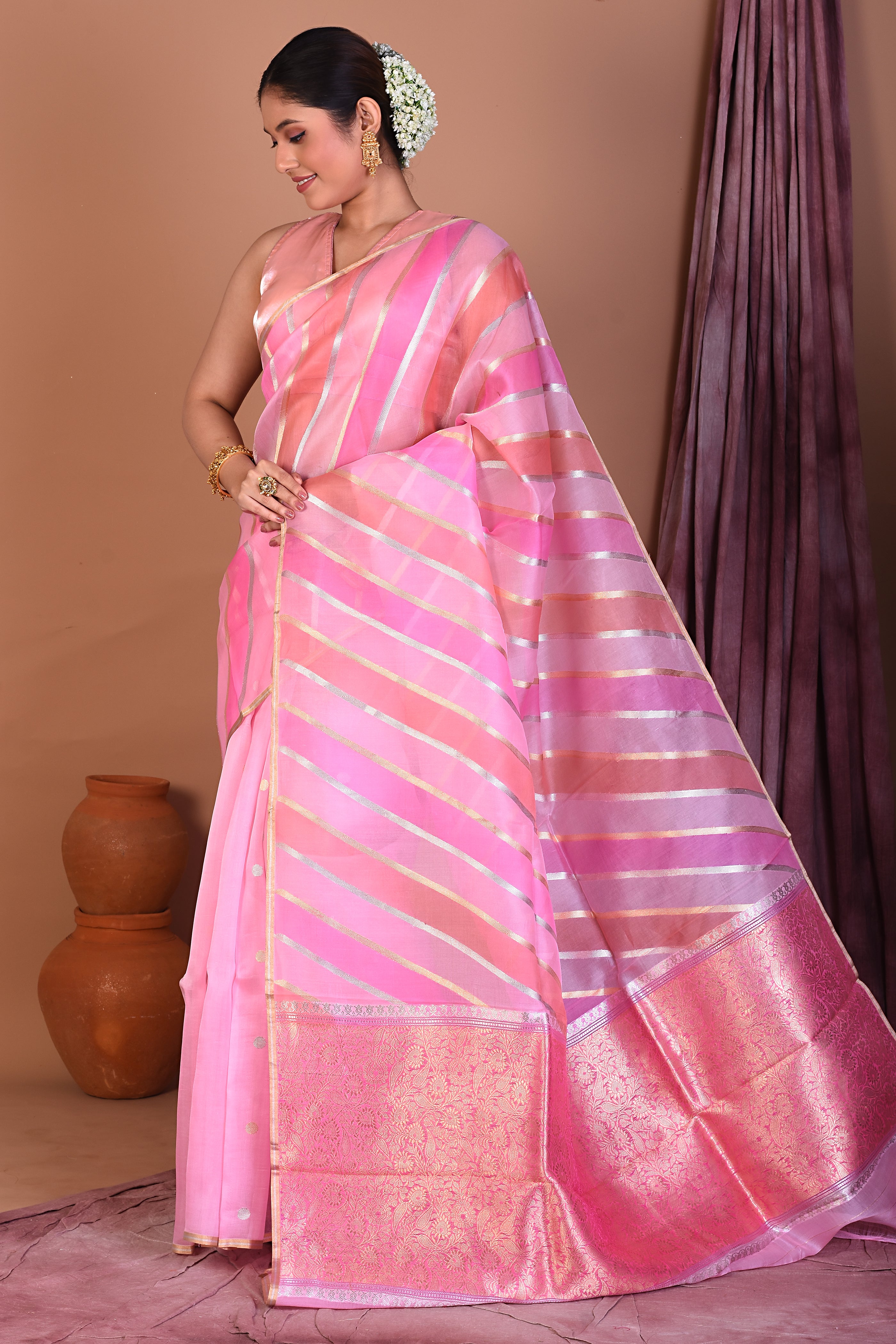 Pink Half & Half Pure Organza Rangkat Saree - Keya Seth Exclusive