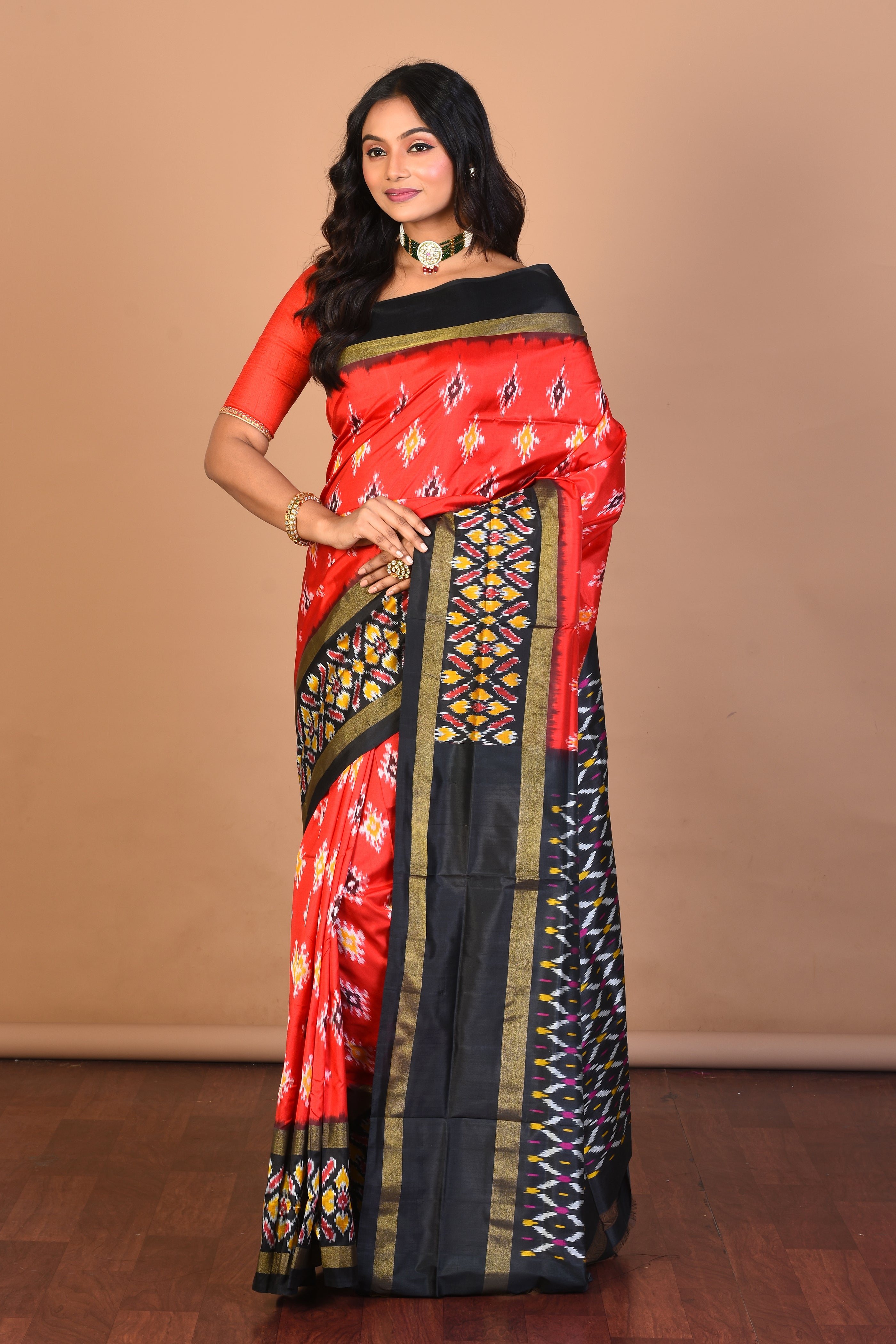 Red Pure Ikkat Silk Saree with Blouse Piece - Keya Seth Exclusive