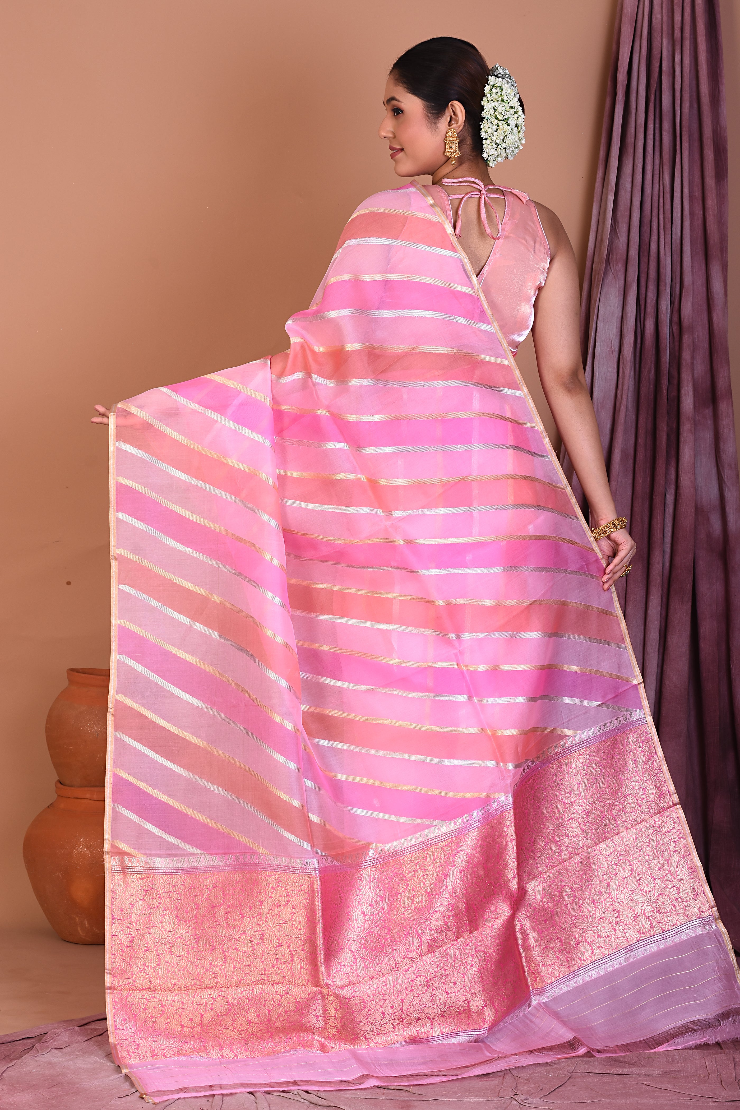 Pink Half & Half Pure Organza Rangkat Saree - Keya Seth Exclusive