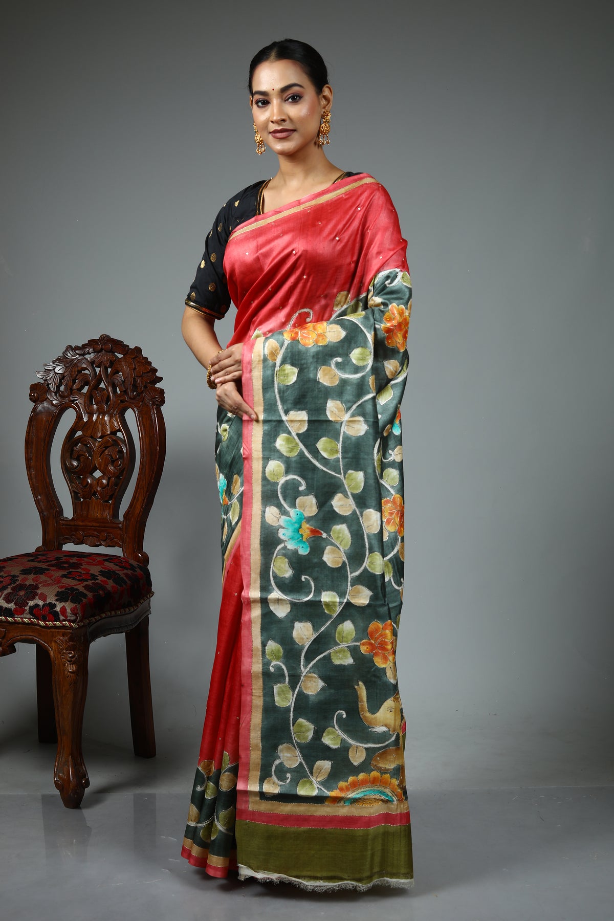 Rust Pure Tussar Saree
