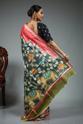Rust Pure Tussar Saree