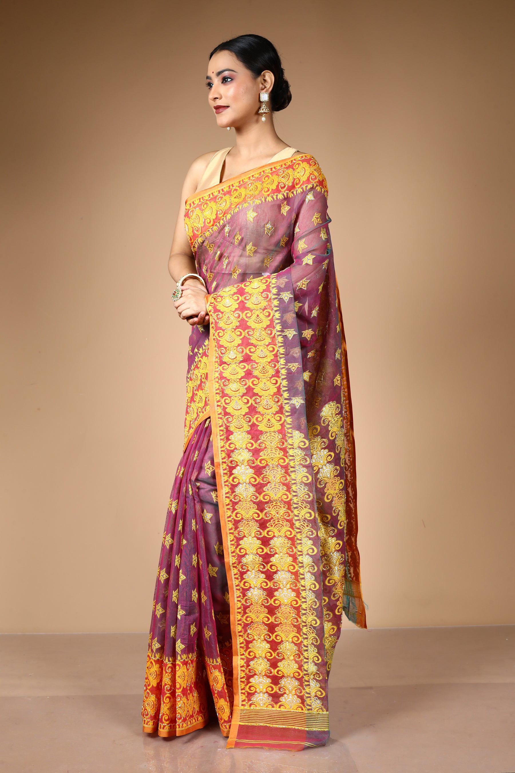 Mauve Jamdani Saree with Cutdana Work