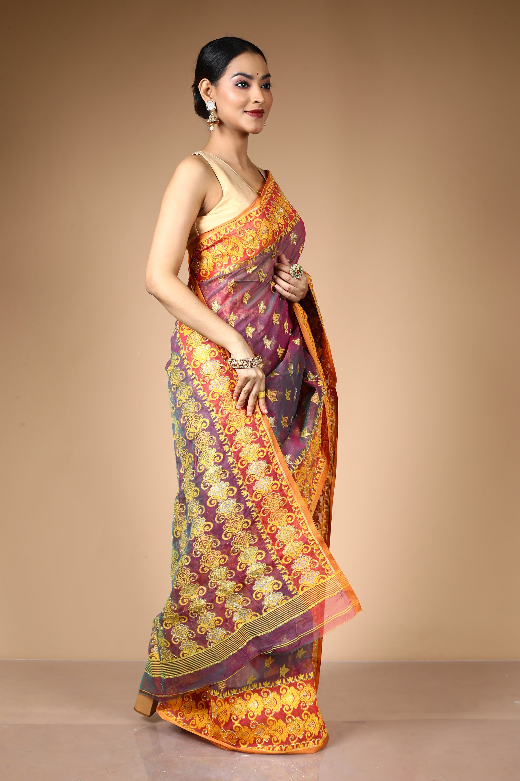 Mauve Jamdani Saree with Cutdana Work