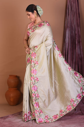 Green Blended Chiffon Saree with Threadwork - Keya Seth Exclusive