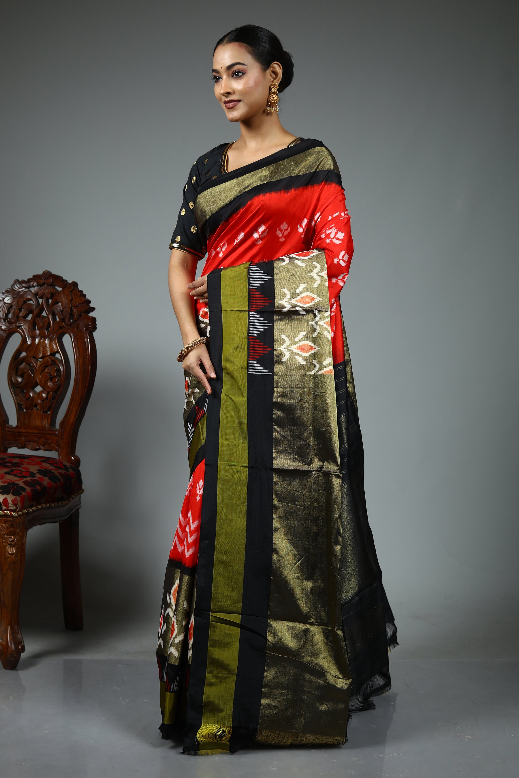 Red Pure Ikkat Silk Saree
