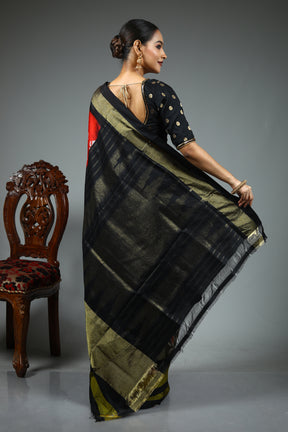 Red Pure Ikkat Silk Saree