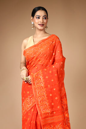 Orange Jamdani Saree with Cutdana Work