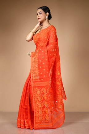 Orange Jamdani Saree with Cutdana Work