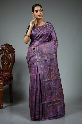 Mauve Kantha Stitch Saree