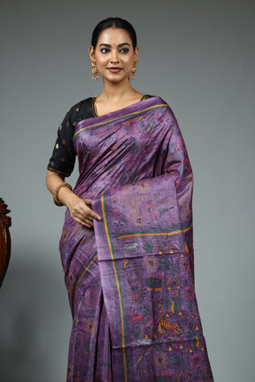 Mauve Kantha Stitch Saree