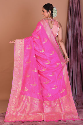 Pink Blended Kora Saree with Golden Zari - Keya Seth Exclusive