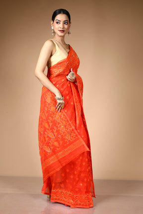Orange Jamdani Saree with Cutdana Work