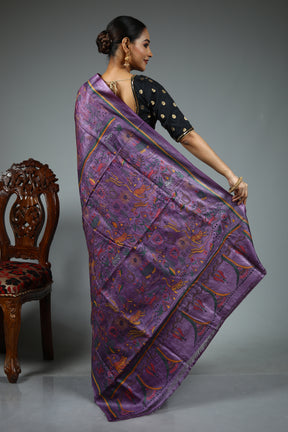Mauve Kantha Stitch Saree