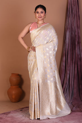 White Pure Muga Saree with Golden Zari - Keya Seth Exclusive