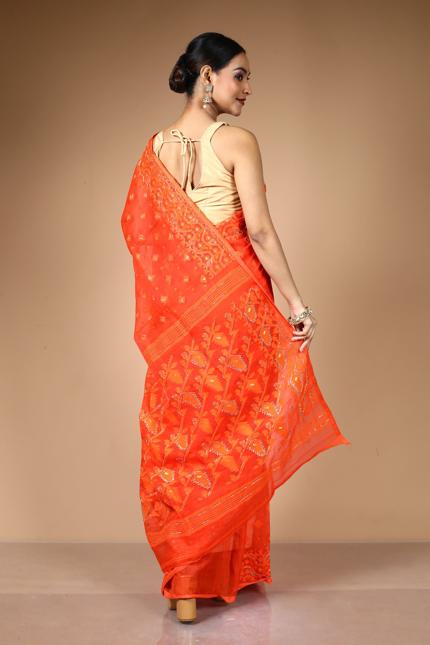 Orange Jamdani Saree with Cutdana Work