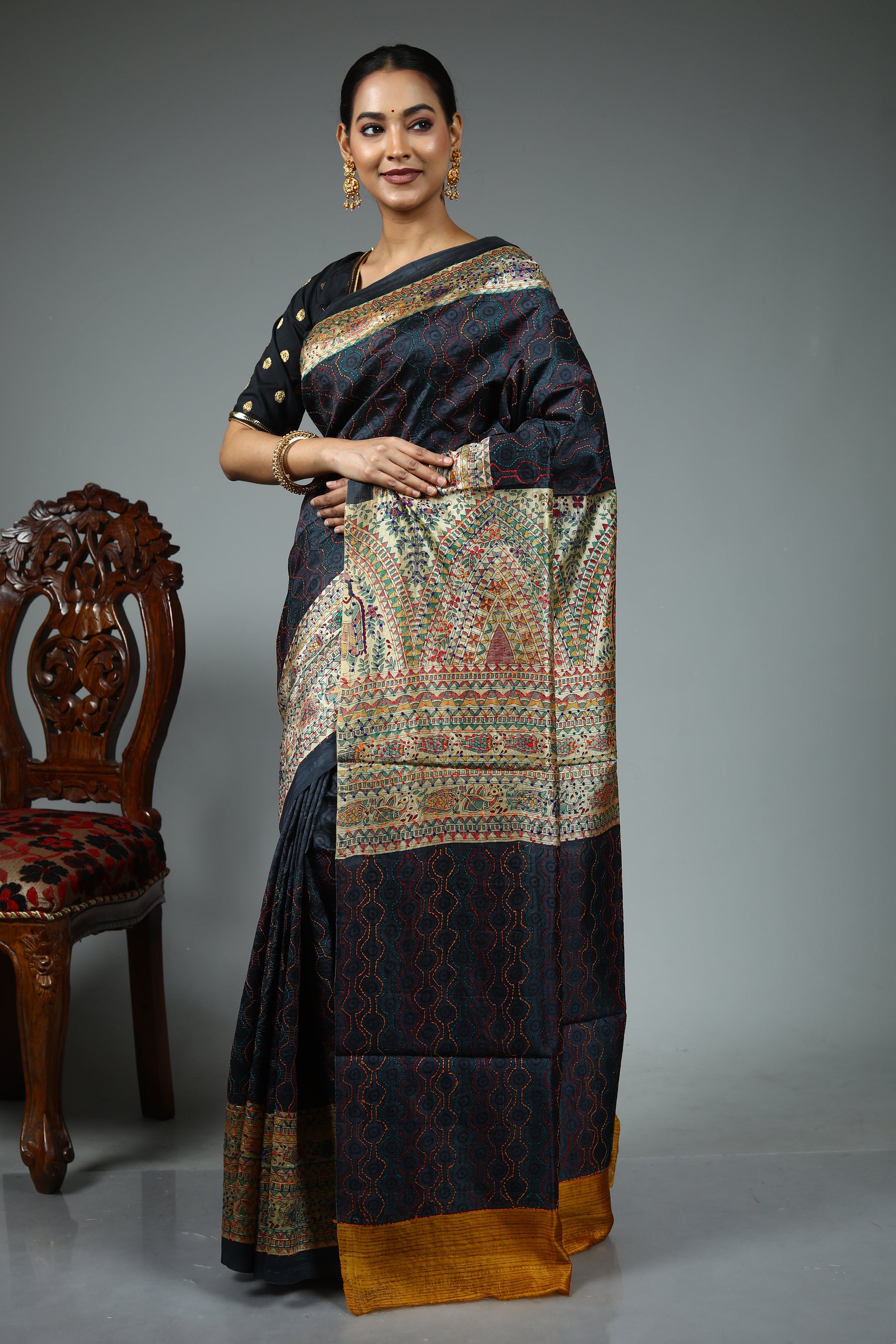 Black Tussar Saree