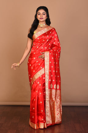 Red Pure Silk Saree with Blouse Piece - Keya Seth Exclusive