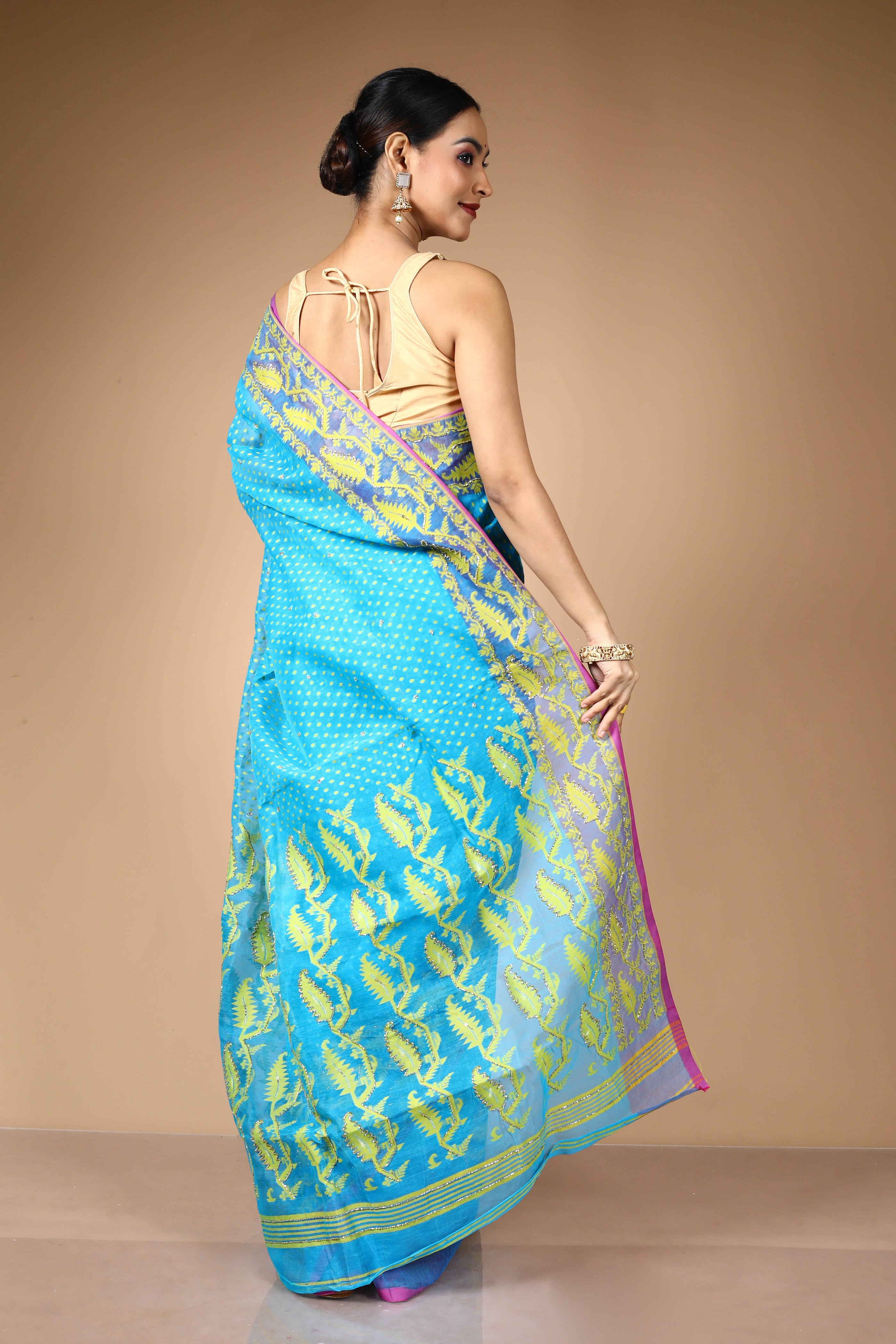 Sky Blue Jamdani Saree with Cutdana Work