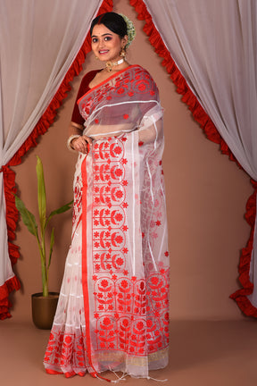White Blended Muslin Saree - Keya Seth Exclusive