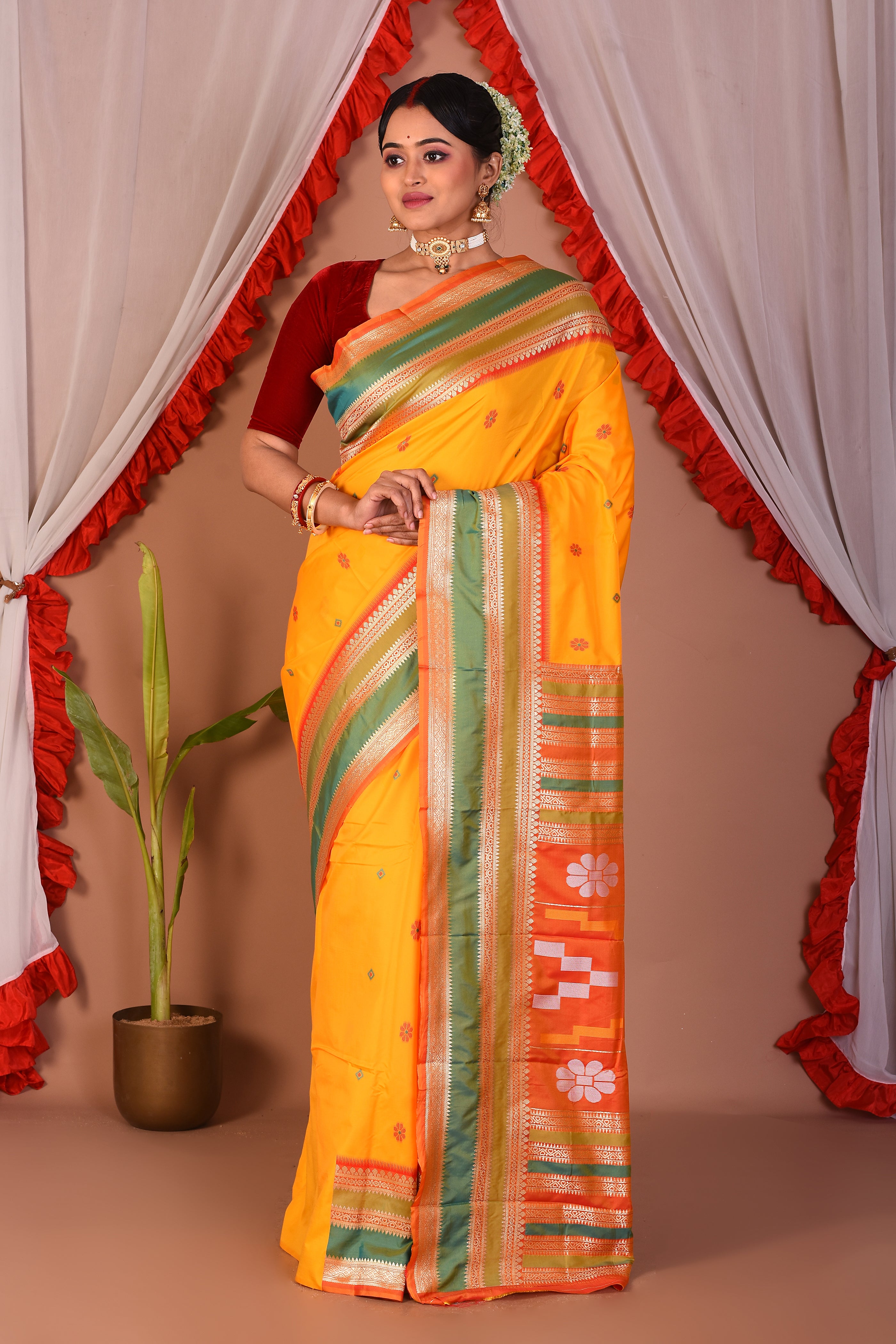 Yellow Blended Bangalore Silk Saree - Keya Seth Exclusive