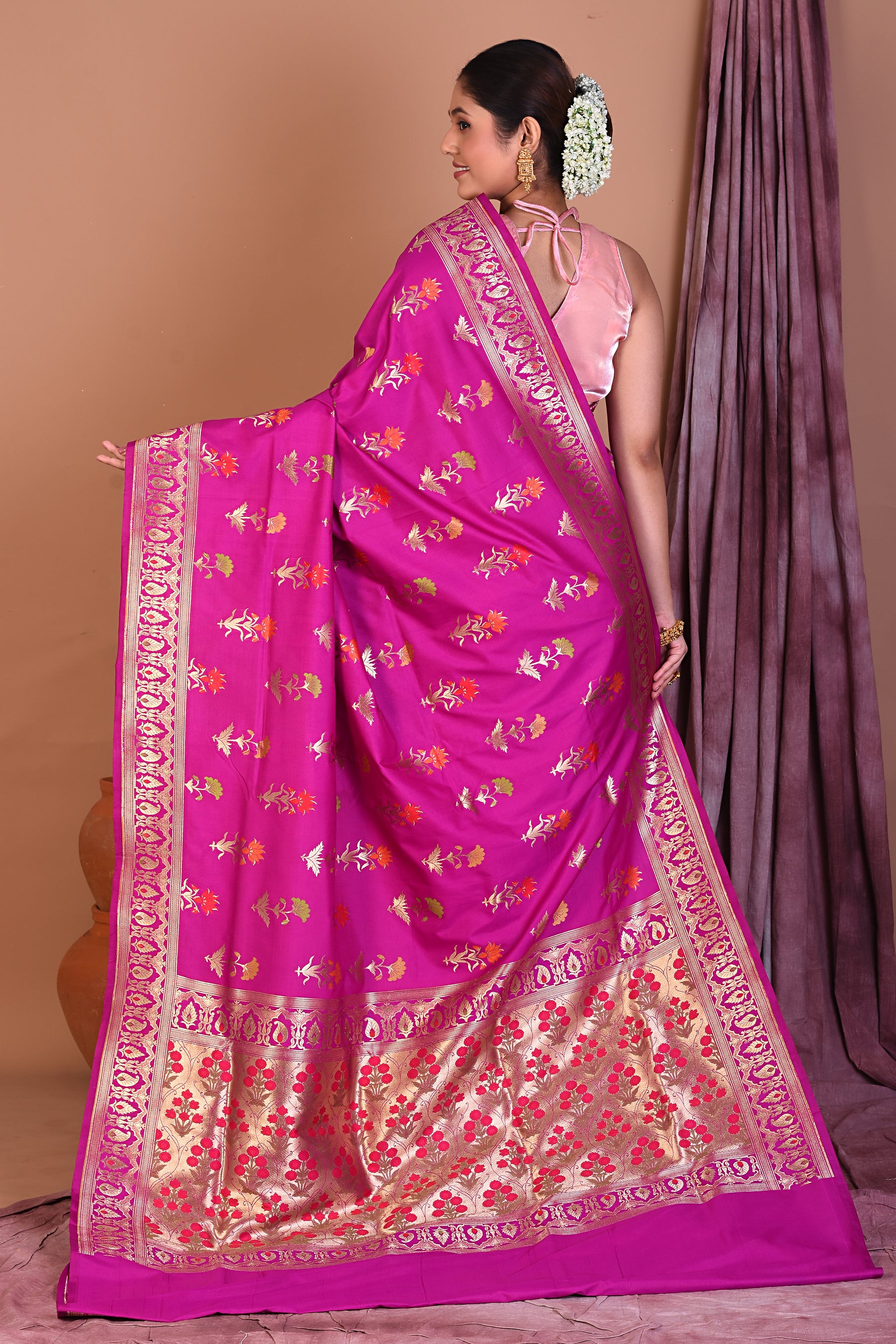 Magenta Blended Katan Saree with Golden Zari - Keya Seth Exclusive