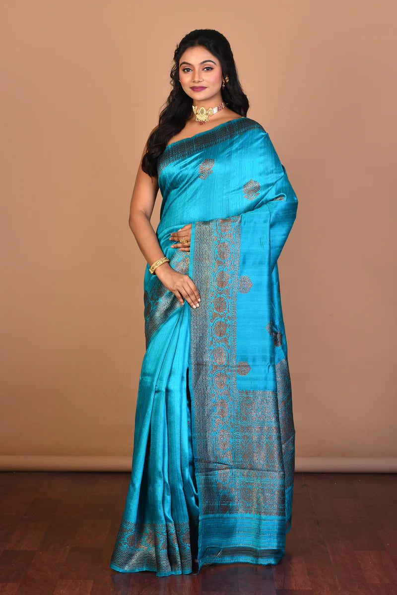 Rama Green Pure Raw Silk Saree with Blouse Piece - Keya Seth Exclusive