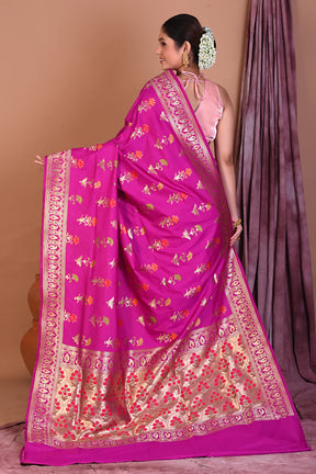 Magenta Blended Katan Saree with Golden Zari - Keya Seth Exclusive