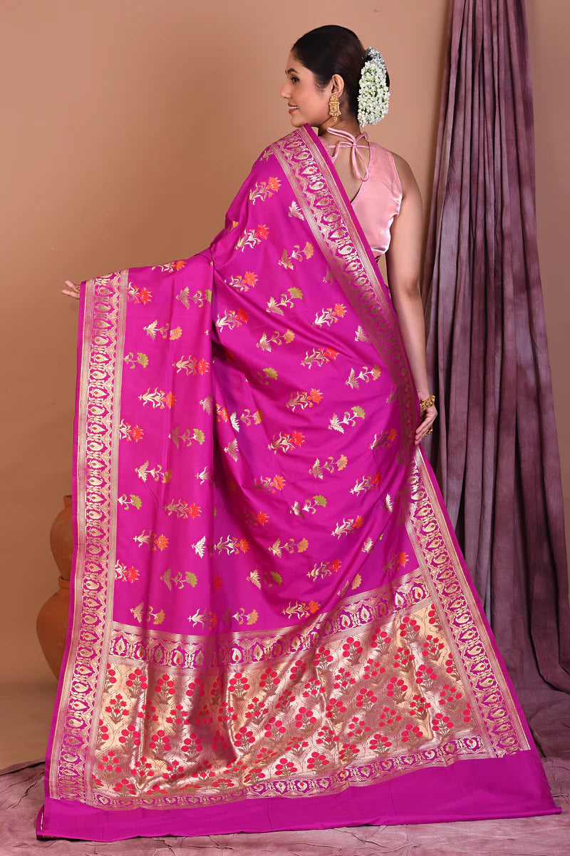 Magenta Blended Katan Saree with Golden Zari - Keya Seth Exclusive