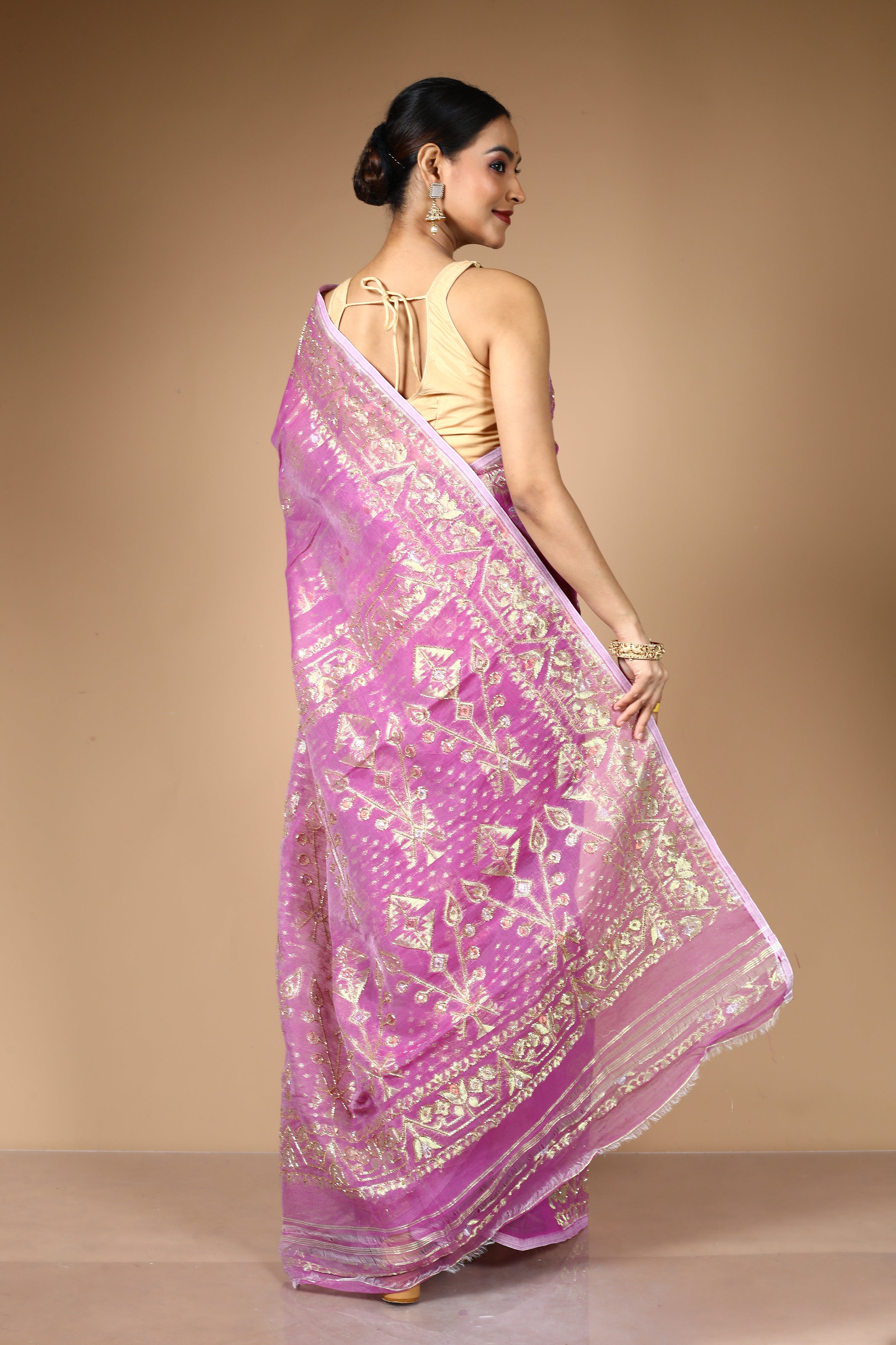 Light Purple Jamdani Saree with Cutdana Work