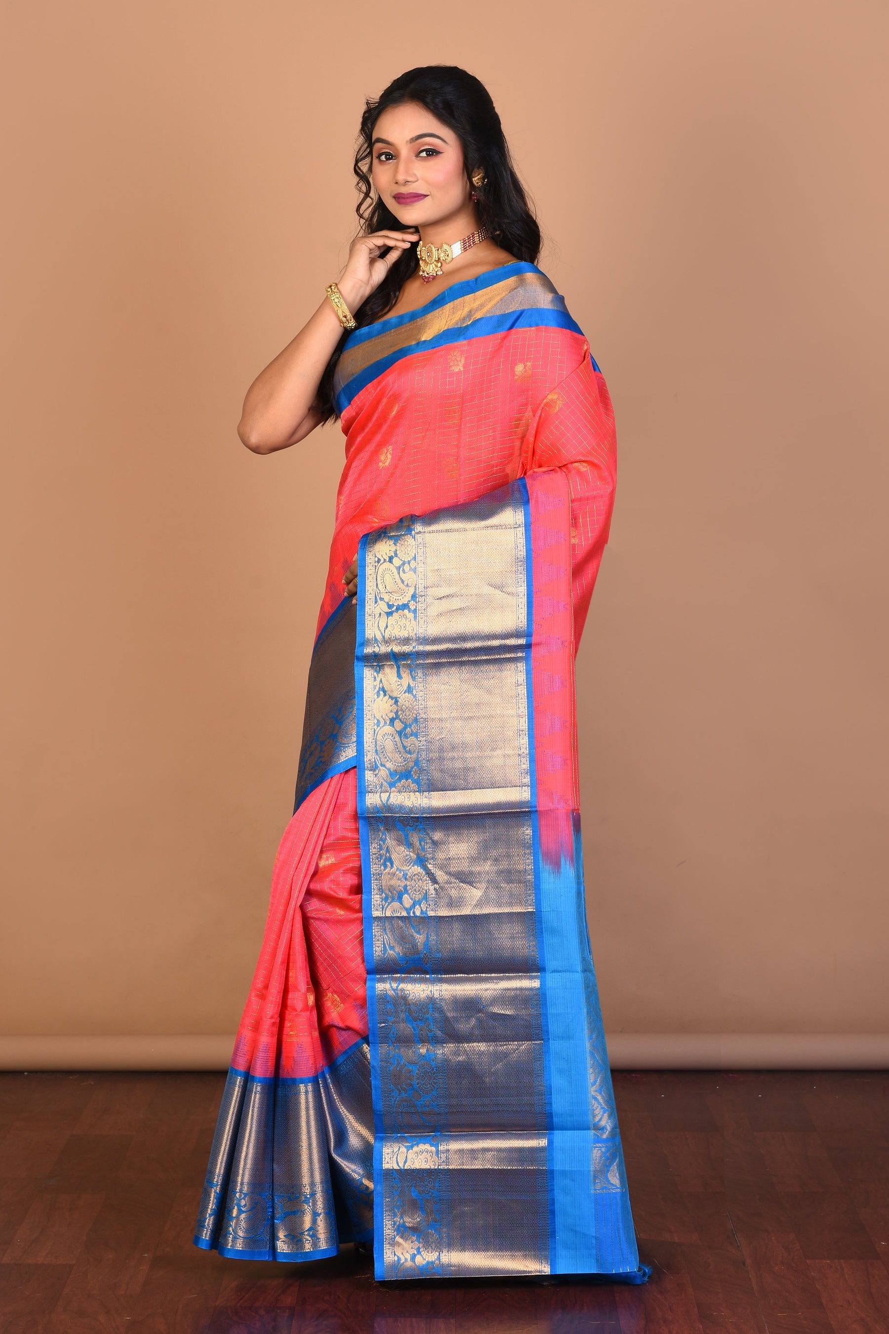 Peachy Pink Pure Silk Saree with Blouse Piece - Keya Seth Exclusive