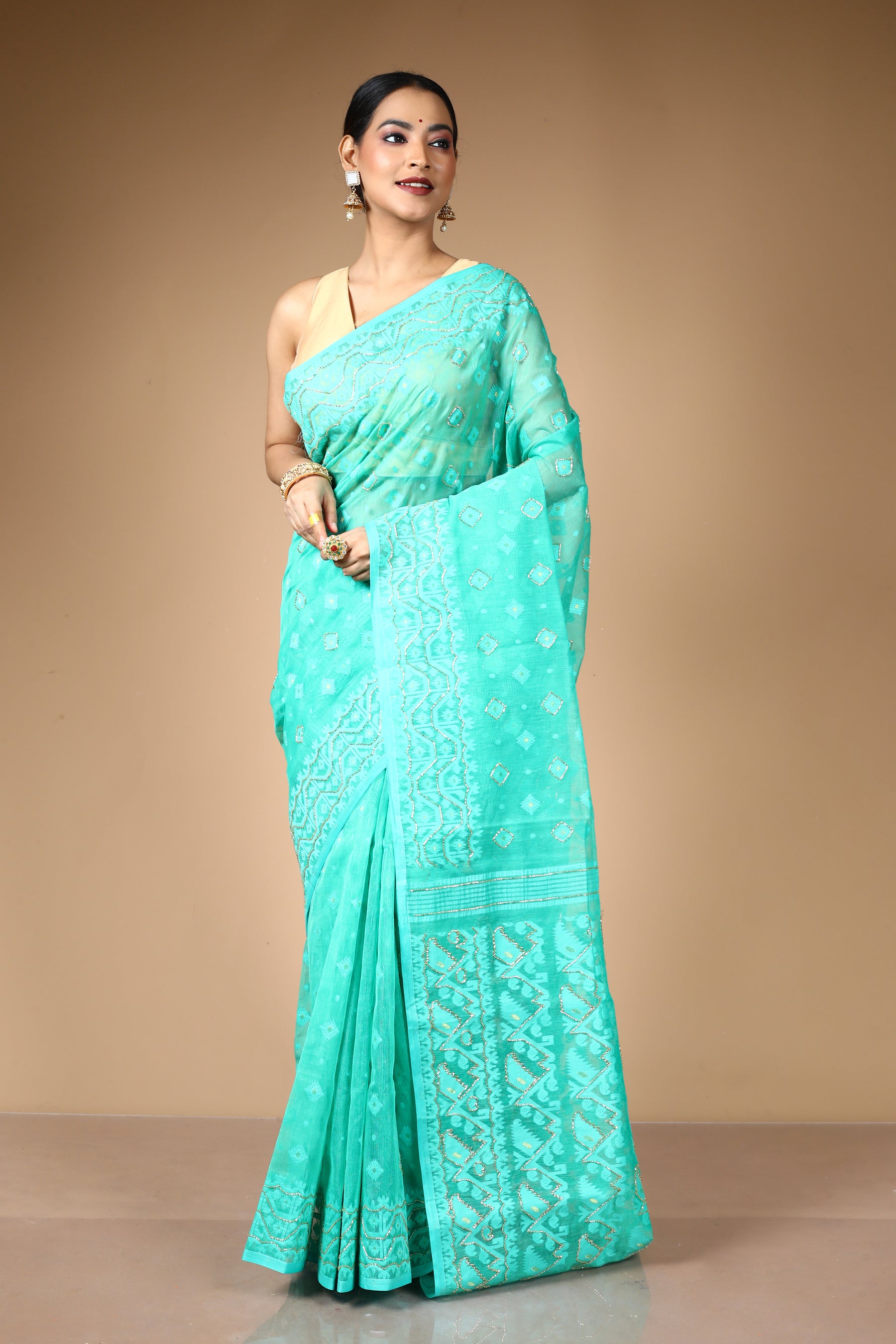 Sea Green Jamdani Saree with Cutdana Work