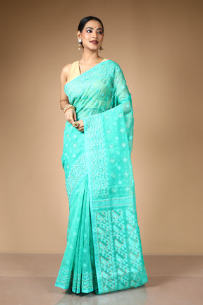 Sea Green Jamdani Saree with Cutdana Work