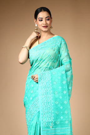 Sea Green Jamdani Saree with Cutdana Work