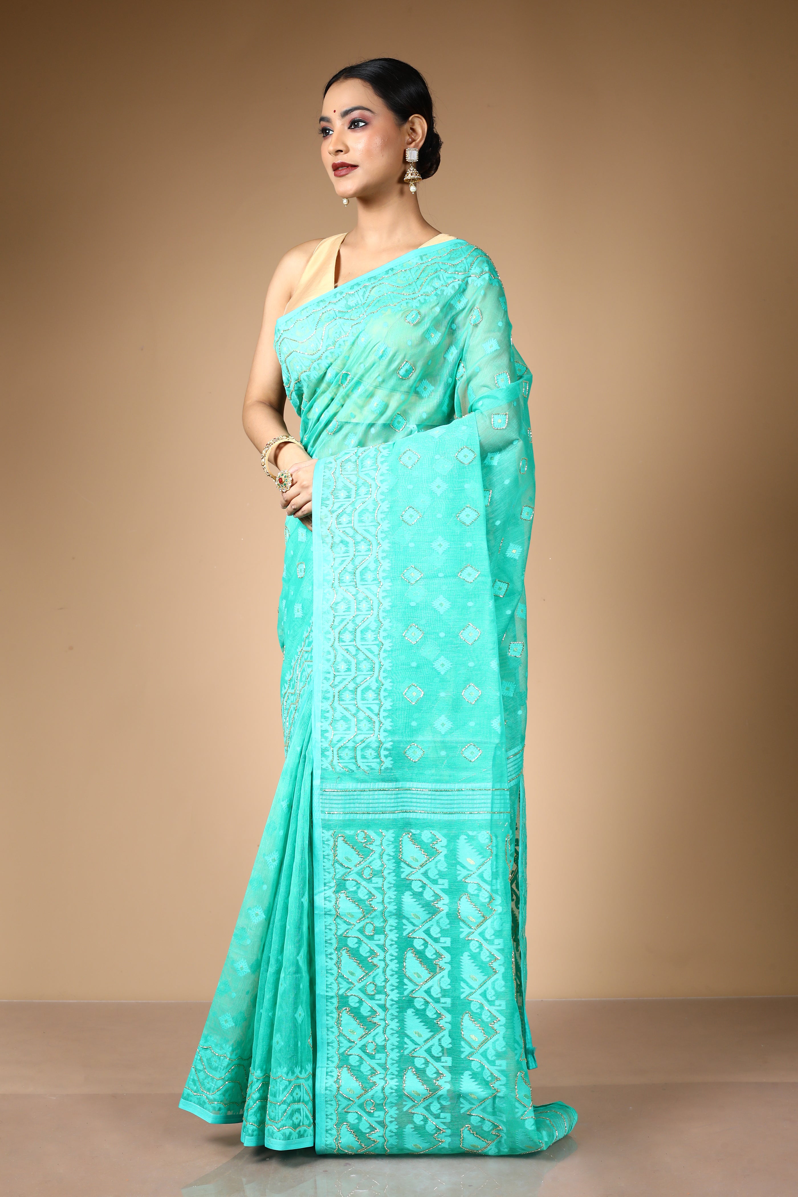 Sea Green Jamdani Saree with Cutdana Work
