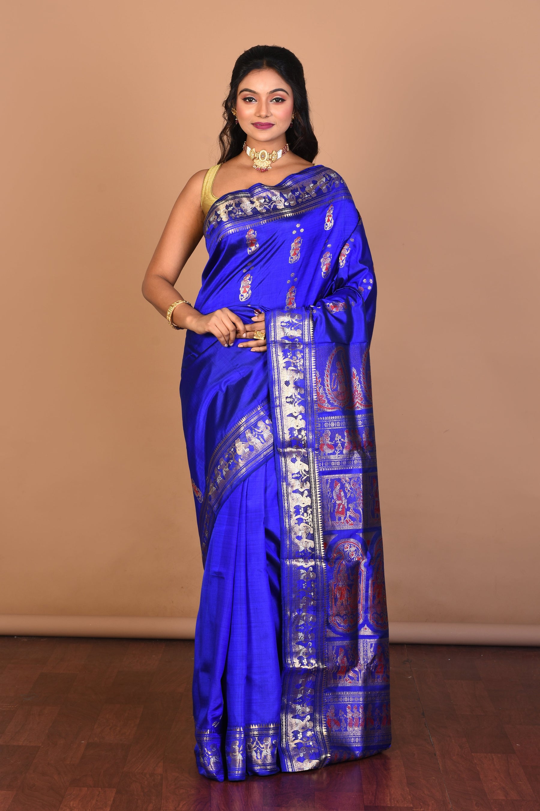 Royal Blue Pure Silk Saree with Blouse Piece - Keya Seth Exclusive