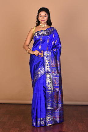 Royal Blue Pure Silk Saree with Blouse Piece - Keya Seth Exclusive