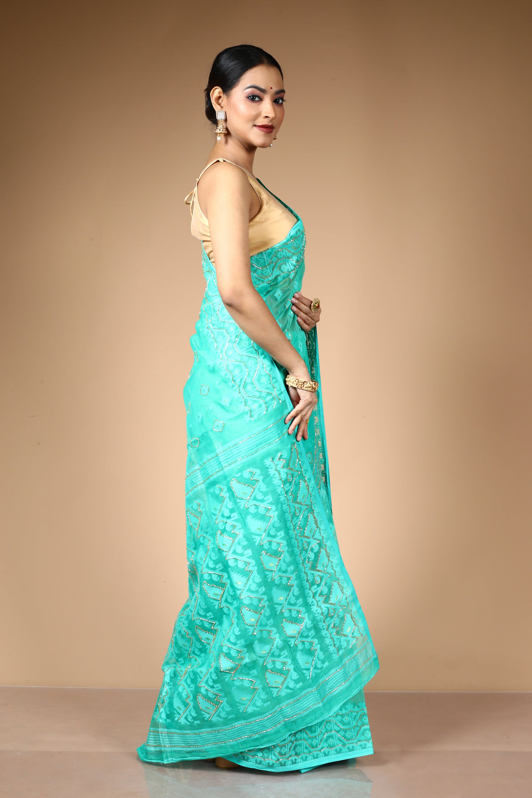 Sea Green Jamdani Saree with Cutdana Work