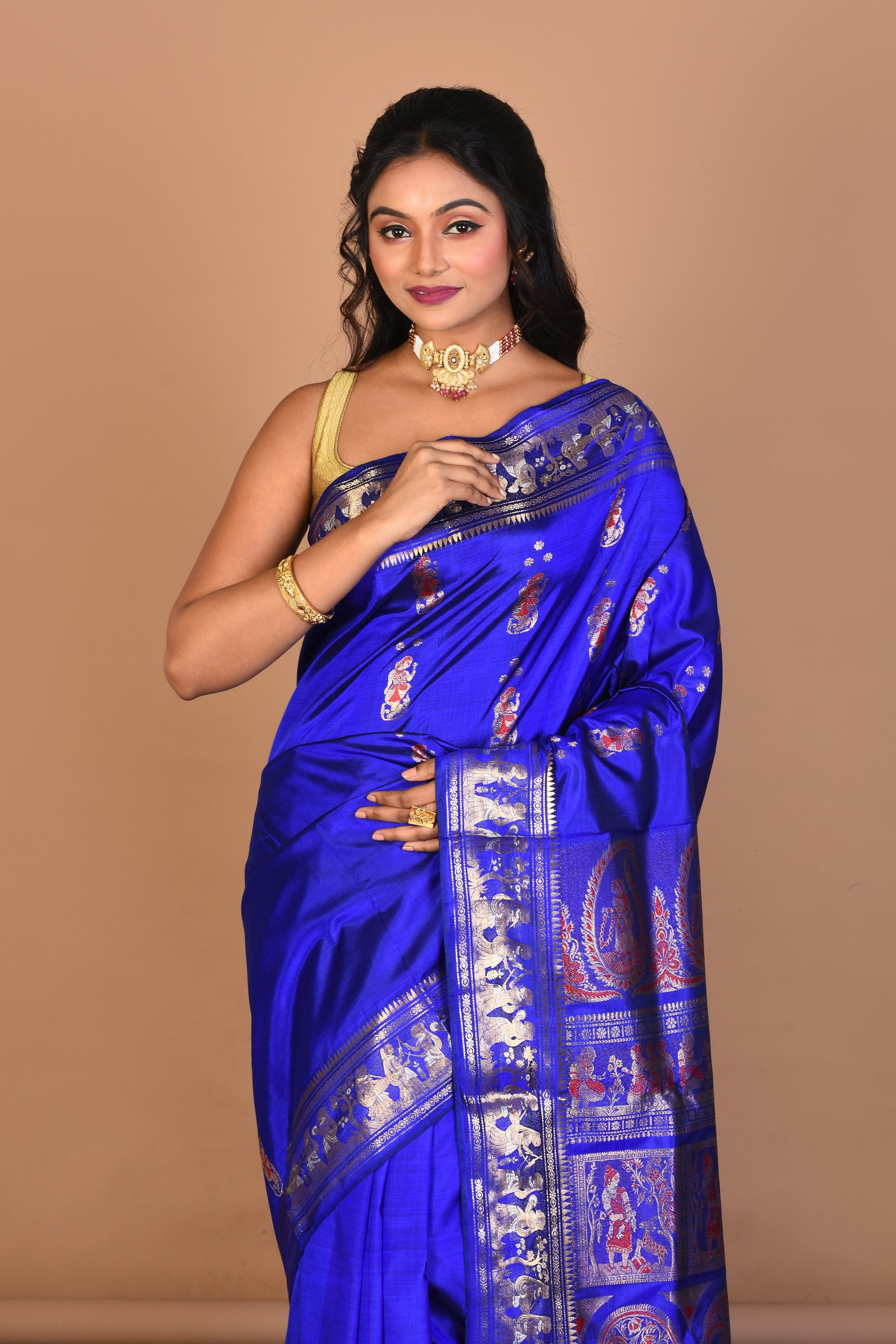 Royal Blue Pure Silk Saree with Blouse Piece - Keya Seth Exclusive