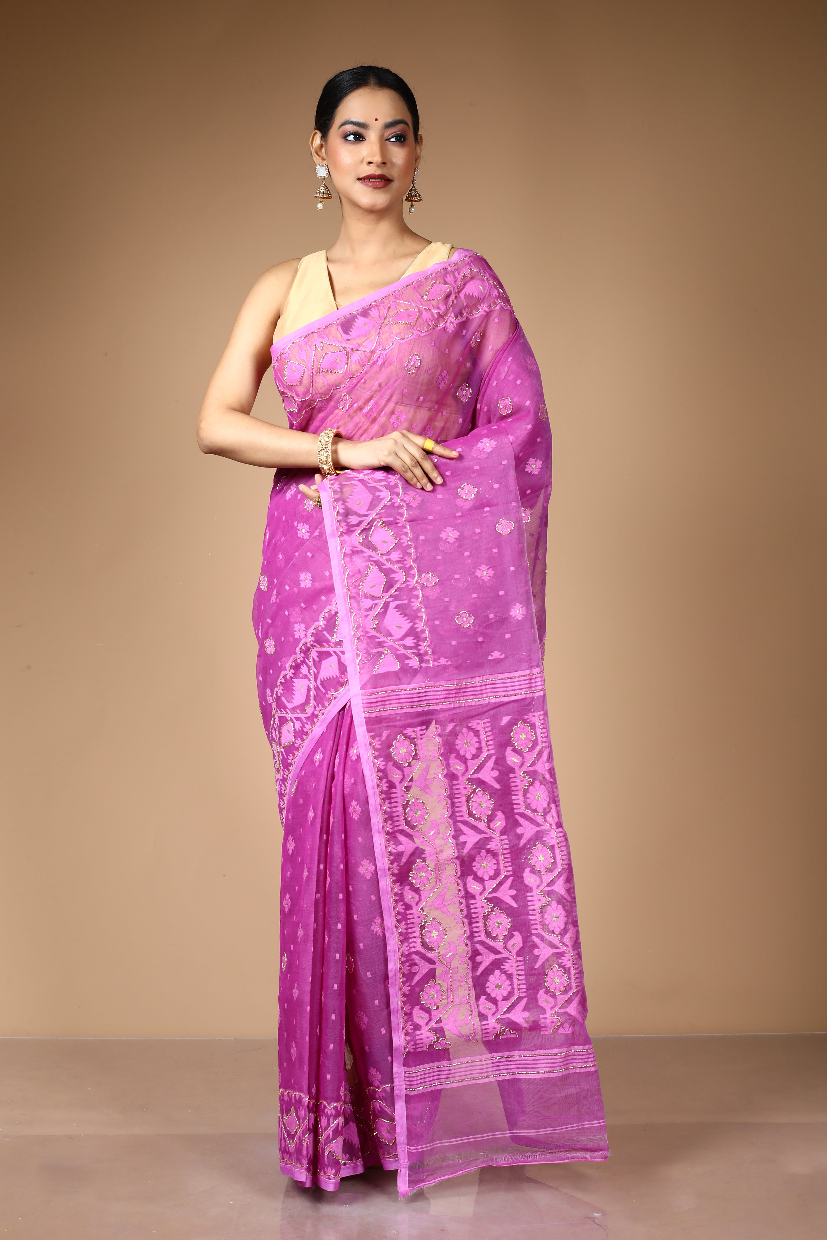 Purple Jamdani Saree with Cutdana Work