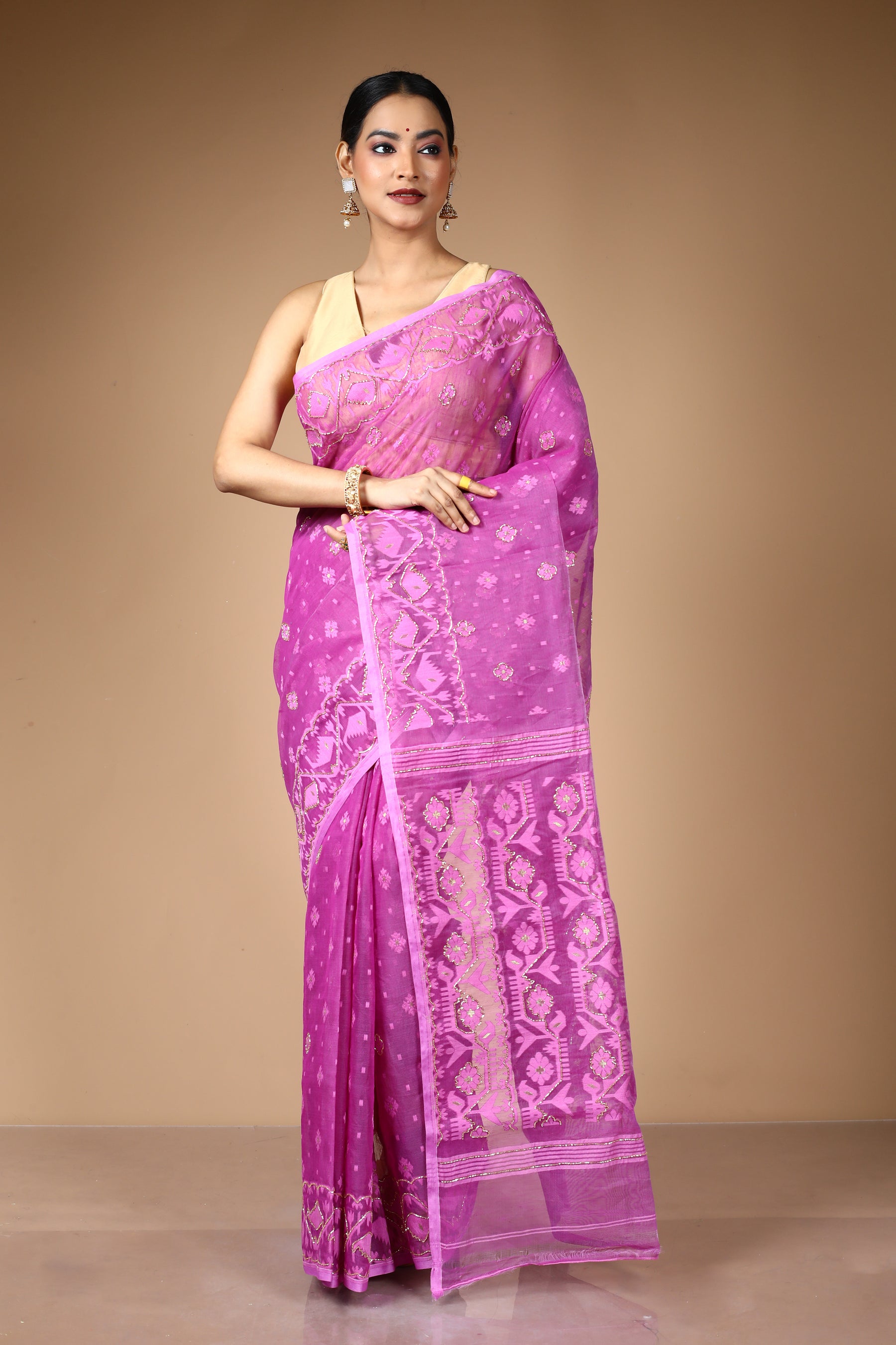 Purple Jamdani Saree with Cutdana Work