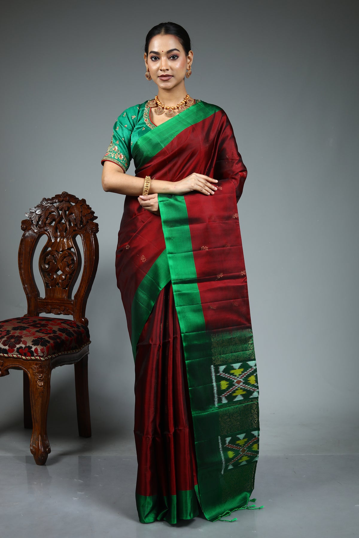 Maroon Pure Ikkat Saree