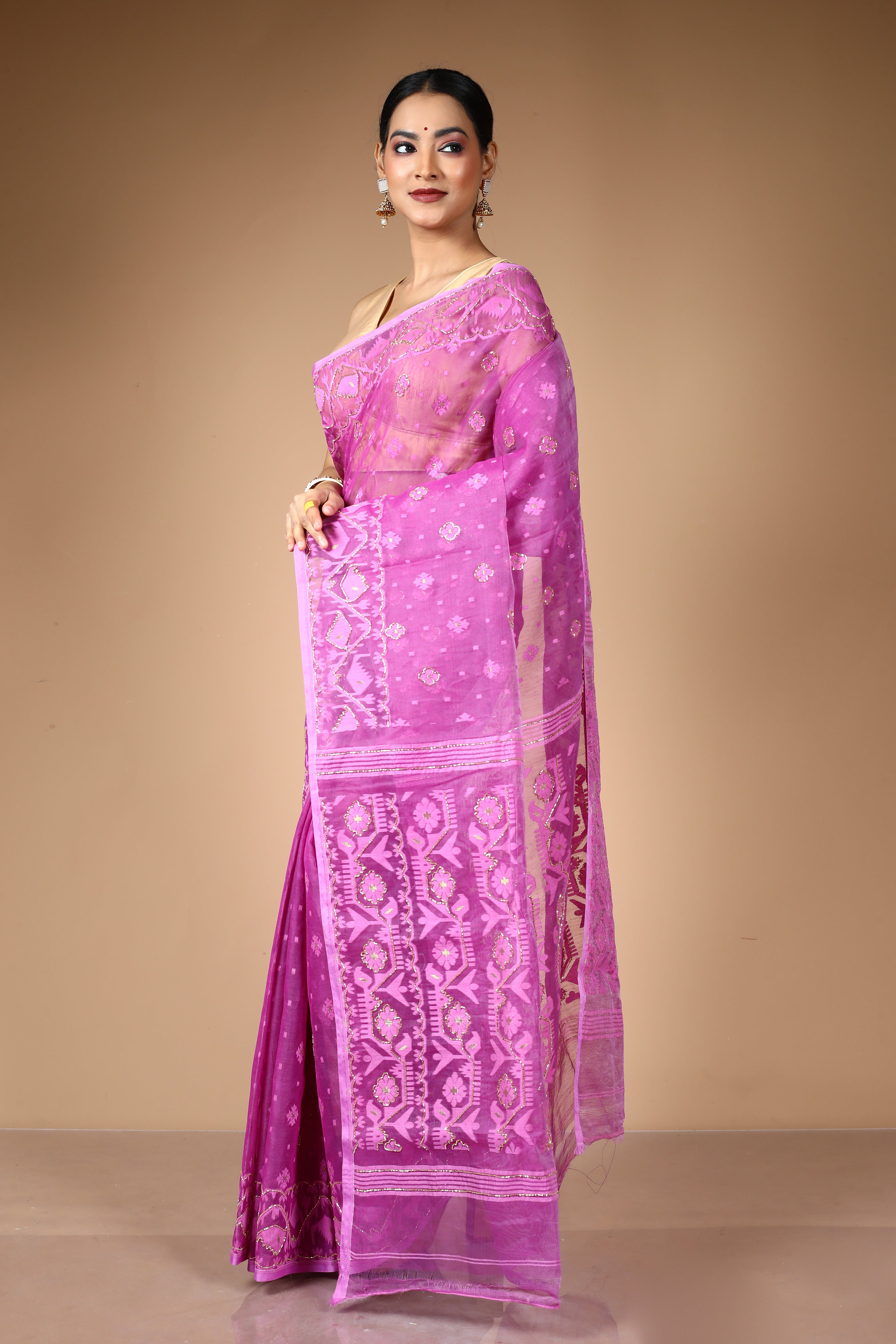 Purple Jamdani Saree with Cutdana Work