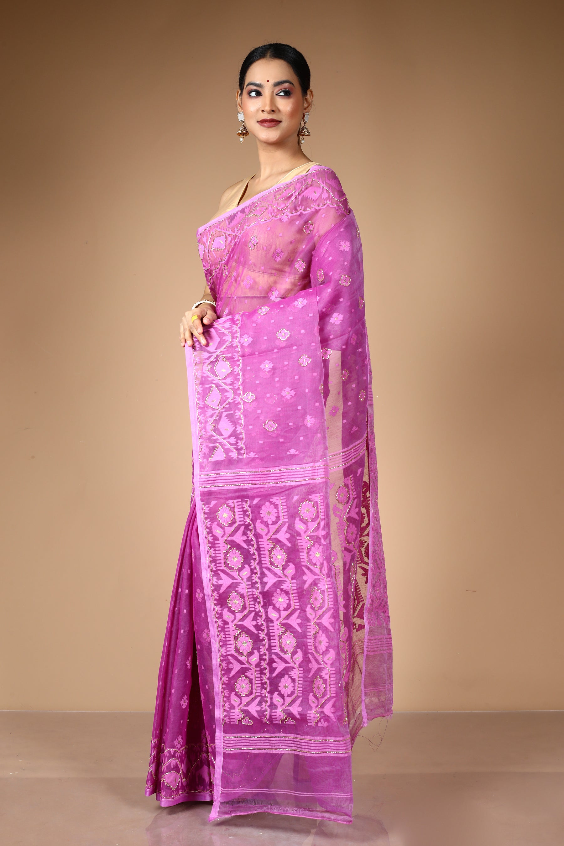 Purple Jamdani Saree with Cutdana Work