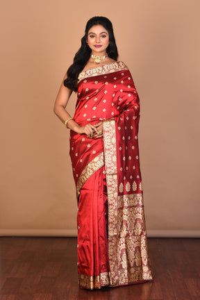 Red Pure Silk Saree with Blouse Piece - Keya Seth Exclusive