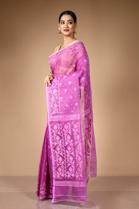 Purple Jamdani Saree with Cutdana Work