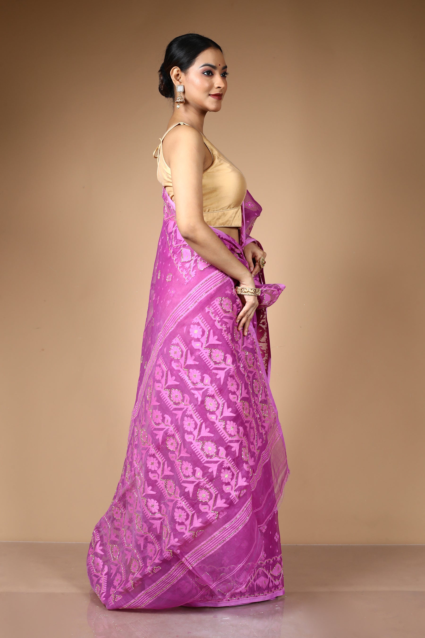 Purple Jamdani Saree with Cutdana Work
