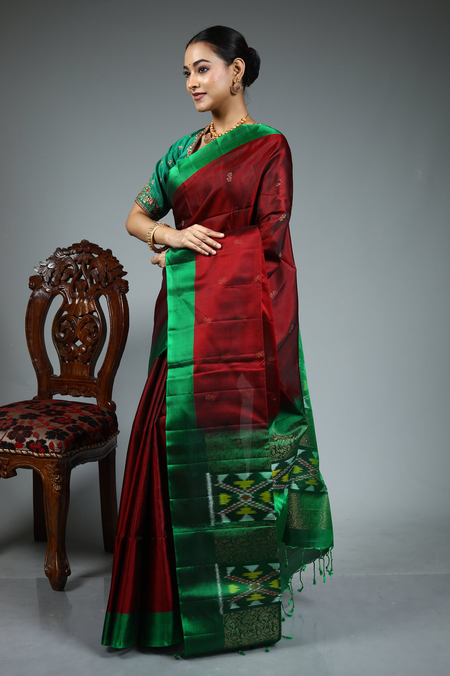 Maroon Pure Ikkat Saree