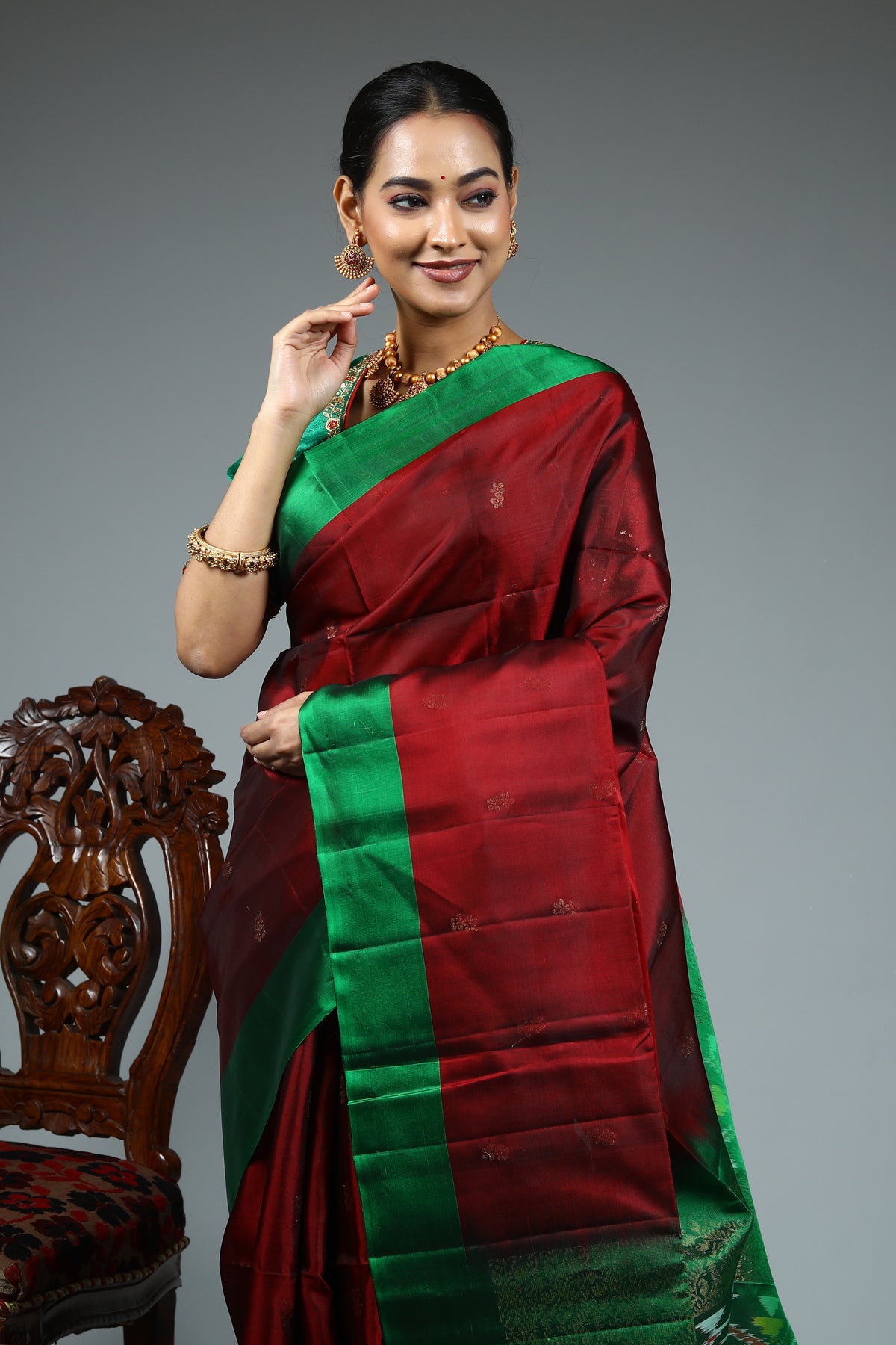 Maroon Pure Ikkat Saree
