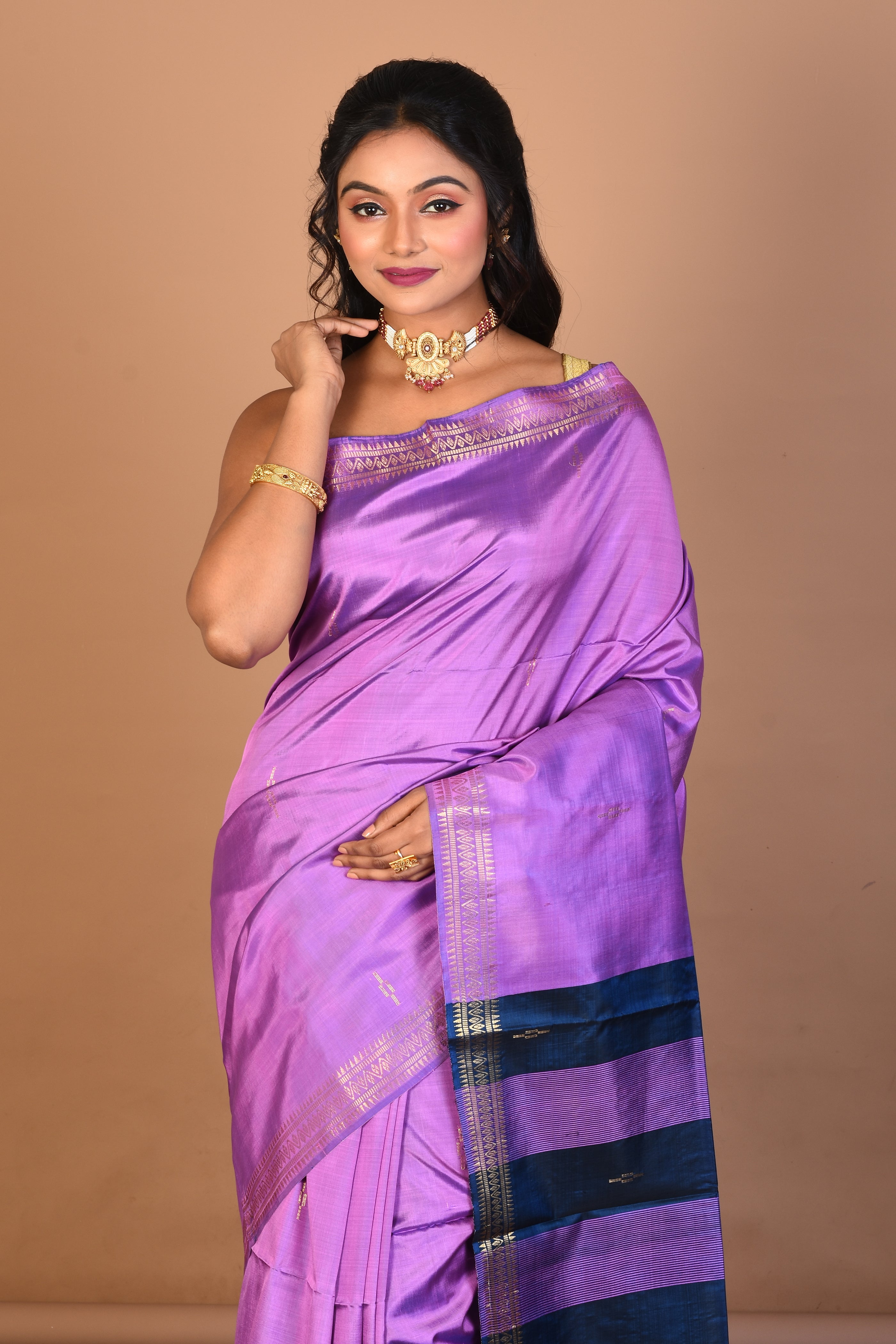 Purple Pure Silk Saree with Blouse Piece - Keya Seth Exclusive